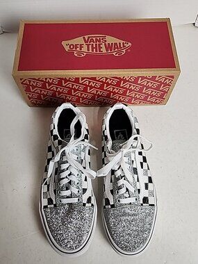 Vans Unisex Old Skool Gray Glitter Checkerboard Women's Size 8.5 Men's 7.0